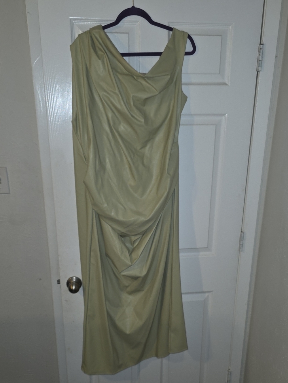 Elegant Light Olive Green Draped Sleeveless Dress